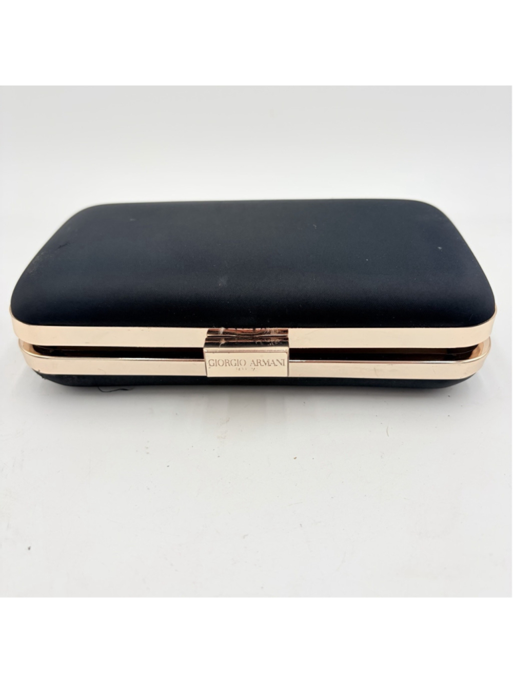 GIORGIO ARMANI PARFUMS Hard Case CLUTCH Black Gold Tone Evening Bag
